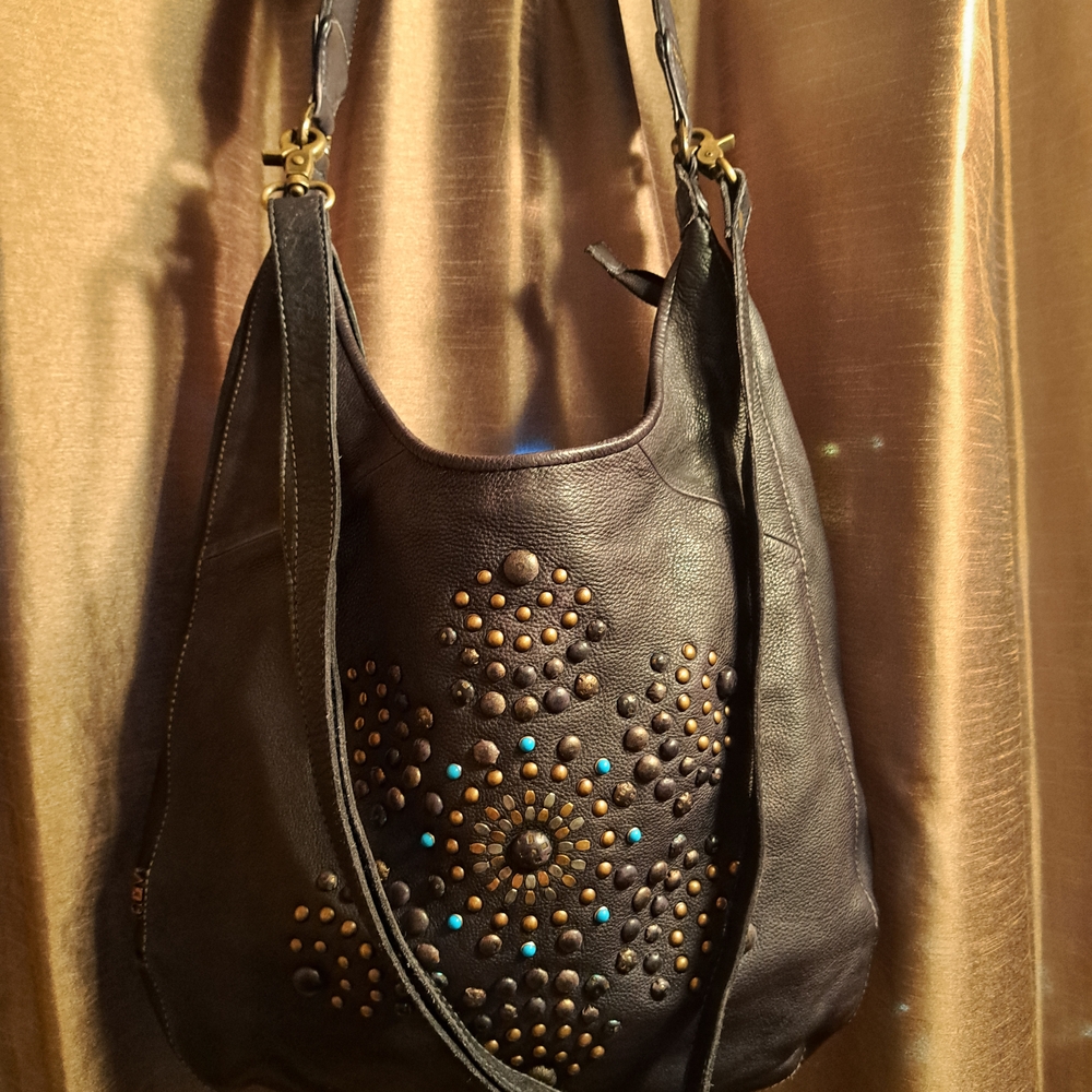 Blak Leather Studded Women's Bag
